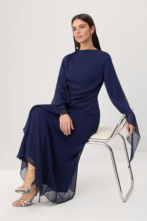 Princess Sleeve Boat Neck Maxi Dress