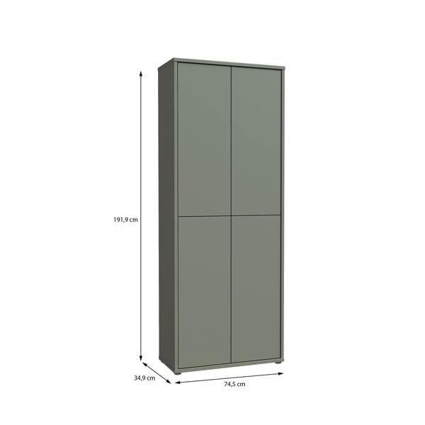 Furniture To Go Alice Springs Tall Shoe Cabinet with 4 Doors Push-to-Open in Sage Green