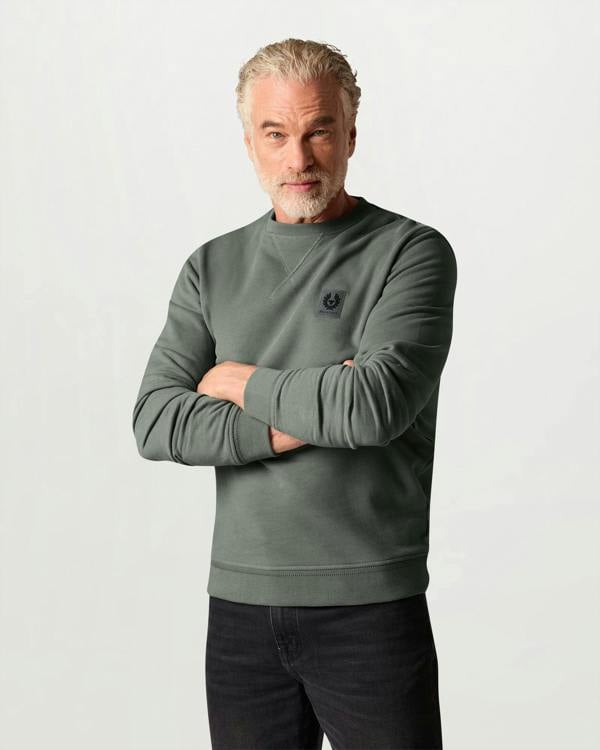 Belstaff Mens Logo Sweatshirt - Atlantic Grey | CHO | Designer Mens Crew Neck Sweatshirts