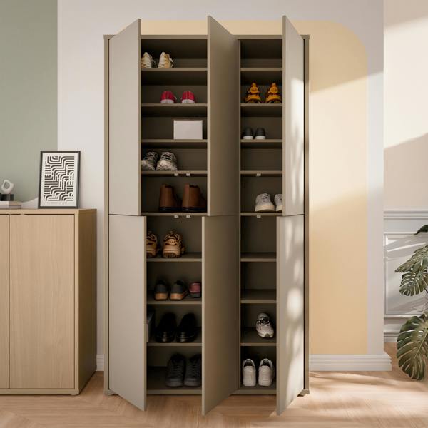 Furniture To Go Alice Springs Tall Shoe Cabinet with 6 Doors Push-to-Open in Taupe