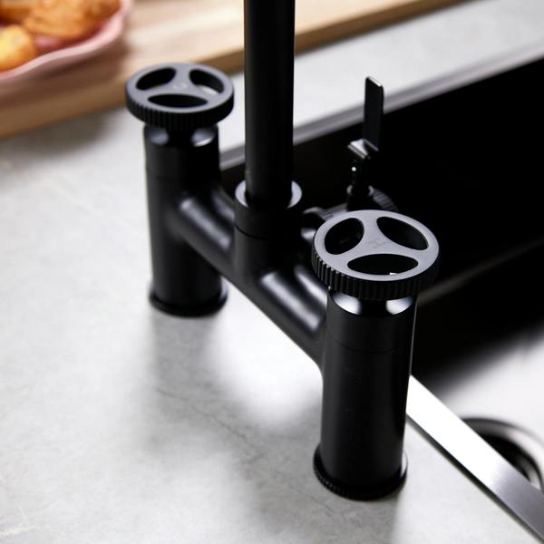 Flode kraft | Industrial Bridge Style 3 in 1 Instant Boiling Tap | Matt Black Finish