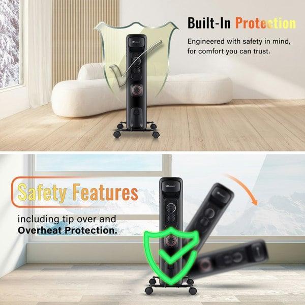 PureMate 2500W 11 Fin Oil Filled Radiator – Black