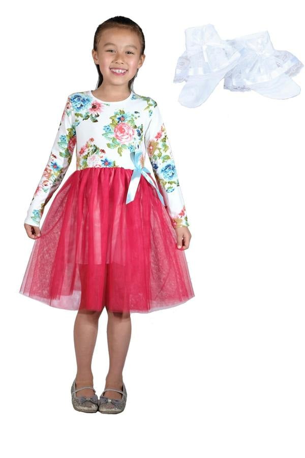 Cinda Floral Dress and Lace Socks