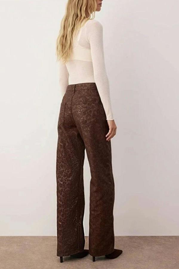 WOVCOR Snake Print High Waist Wide Leg Jeans