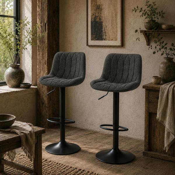 Wyld Haus Likaha Fabric Charcoal Grey Linen Look Bar Stools Set Of 2