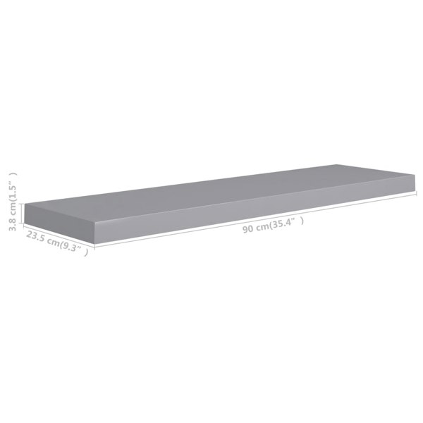Berkfield Floating Wall Shelves 2 pcs Grey 90x23.5x3.8 cm MDF