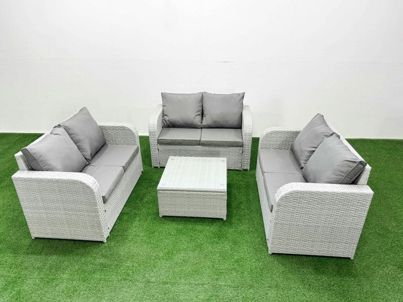 Fimous  6 Seater PE Wicker Rattan Furniture Sofa Sets with Square Coffee Table 2 Seater Love Sofa Light Grey