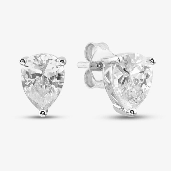 T. H. Baker Silver Cubic Zirconia Oval Pear Traingle Set Of Three Stud Earrings OJS0037