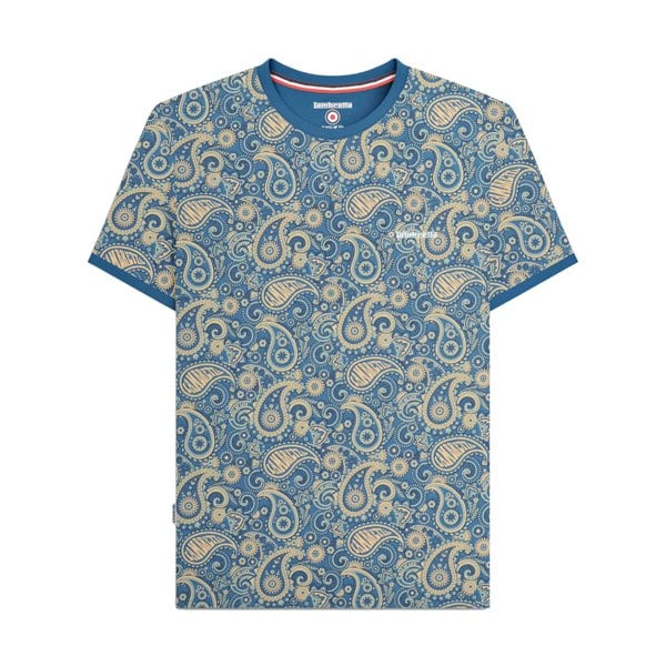 Lambretta Mens SS25 Paisley T-Shirt - Dark Blue/Cream
