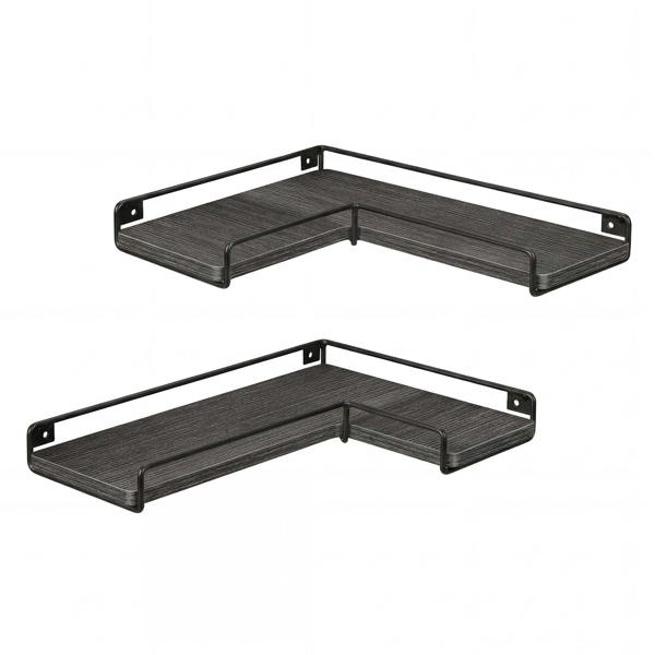 Levede Floating Shelves Set of 2 L-Shaped Corner Shelves Wall Mounted Black