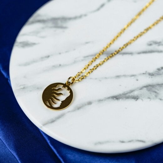 The Colourful Aura Stainless Steel Gold Sun Moon Small Round Disc Pendant Necklace