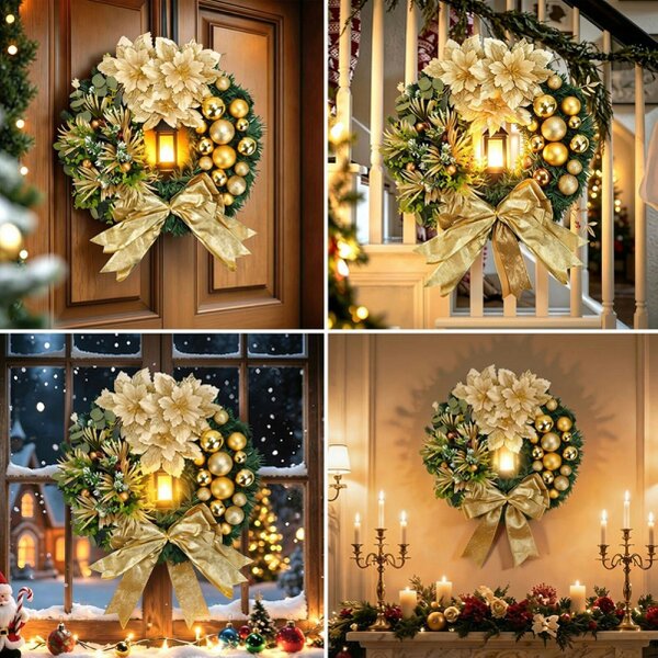 deAO Toys deAO Gold Christmas Wreath Elegant Festive Door Decoration for Holiday Season (Gold)