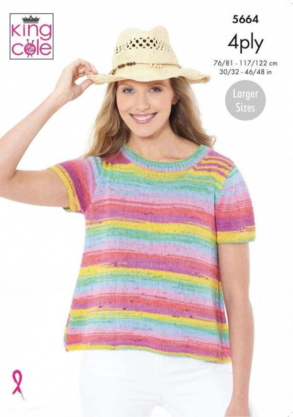 King Cole Summer 4 Ply Knitting Pattern 5664, Tops for Women, 30 - 48 Inches