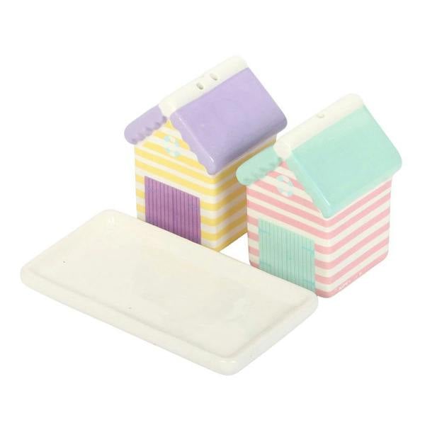 Kingsbury Gifts Seaside Beach Hut Ceramic Salt & Pepper Set with Tray