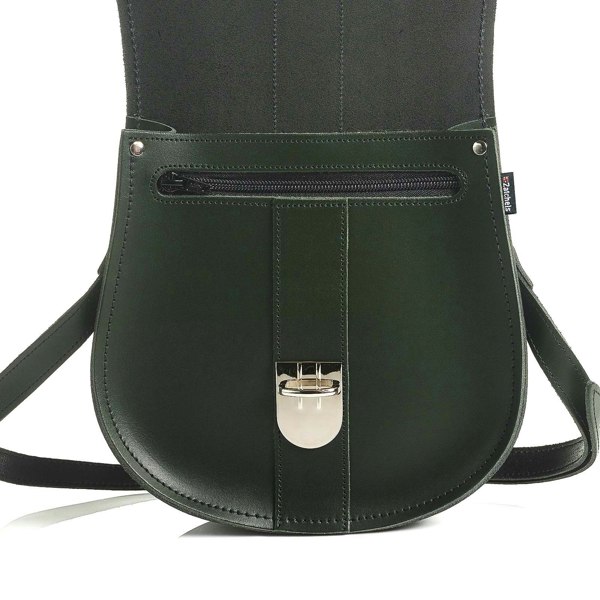 Zatchels Handmade Leather Pushlock Saddle Bag - Ivy Green