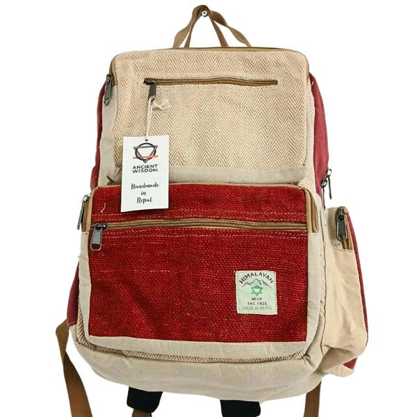 Serano Large Boxy Hemp Backpack - Wine & Cream