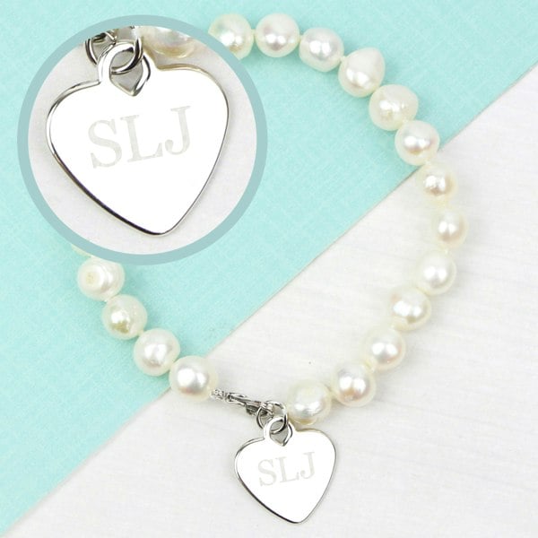 Personalised Memento Company Personalised White Freshwater Pearl Initial Bracelet