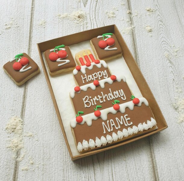 The Cookie Collaboration Personalised Chocolate & Cherry Birthday Cake Cookie LETTERBOX Gift/Hand-iced biscuit gift