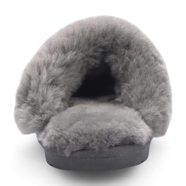 Infinity Leather Women's Genuine Sheepskin Grey Suede Mule Winter Slippers - Luna