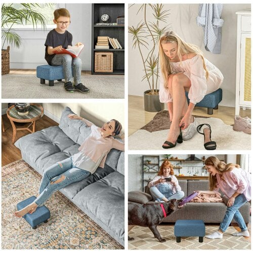 Wyld Haus Fatopa Linen Blue Cube Footstool With 4 Plastic Feet