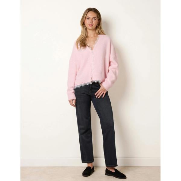 Blue Vanilla Lace Trim V Neck Knitted Cardigan