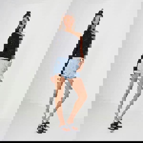 Brave Soul Black Asymmetric Off the Shoulder Jumper - Black Image 3