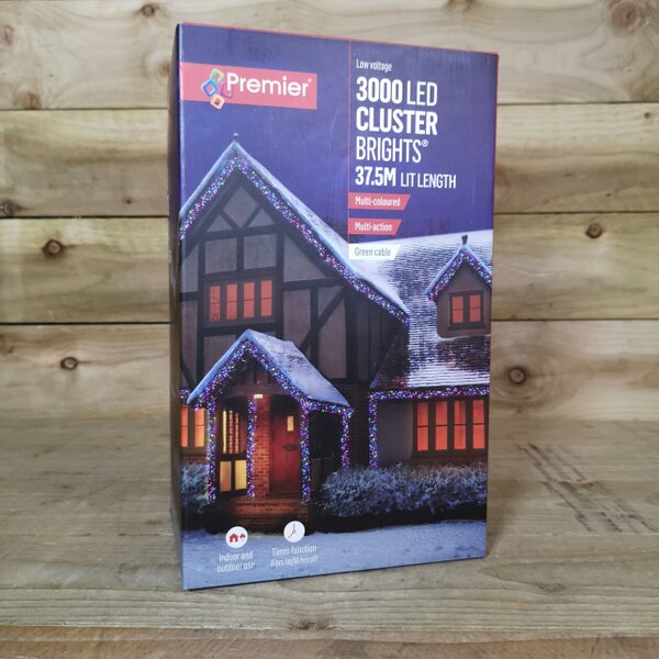 Samuel Alexander 3000 LED 37.2m Premier Clusterbrights Indoor Outdoor  Mains Operated Christmas Cluster Lights with Timer in Multicoloured
