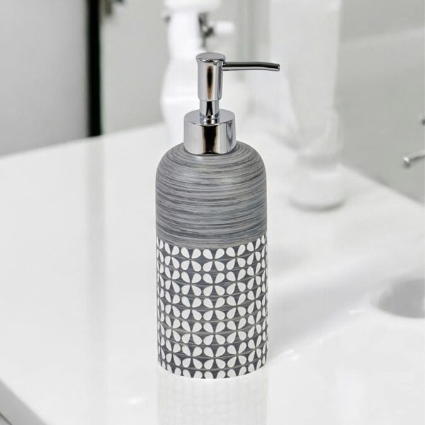 Showerdrape Ravello Geo Floral Grey & White Liquid Soap Dispenser