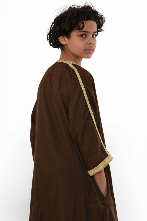 Infinity Leather Kids Boys Ramadan Moroccan Thobe Robe Djellaba Gandoura Eid Jubba- K-HM67