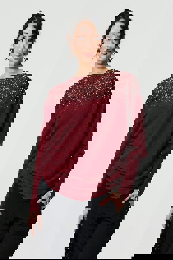 Red | Lace Trim Batwing Long Sleeve Jumper
