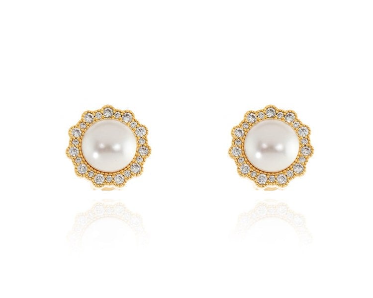 Cachet London Florantine Pearl Gold Clip on Earrings