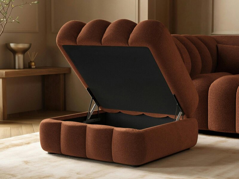 SOLACE+CO Halle Channel Tufted U Shaped Modular Sofa with Storage Footstool Burnt Orange Chenille
