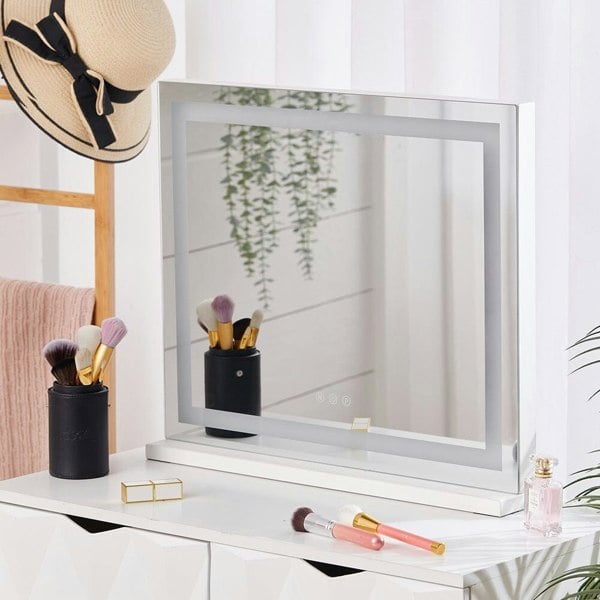 Contemporary Rectangle Vanity Mirror with LED Lights Living and Home