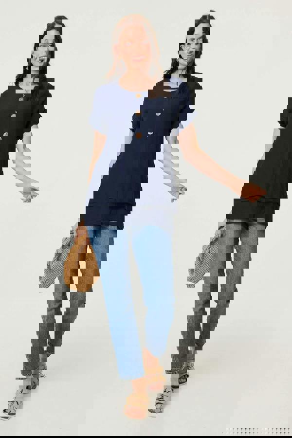 Navy | Layered Hem Short Sleeve Tunic Top