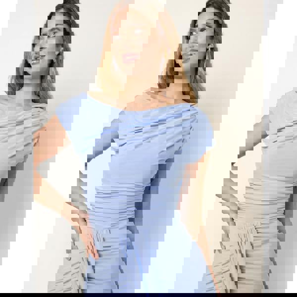 Blue Vanilla Soft Touch Off Shoulder Detailing Ruched Maxi Dress