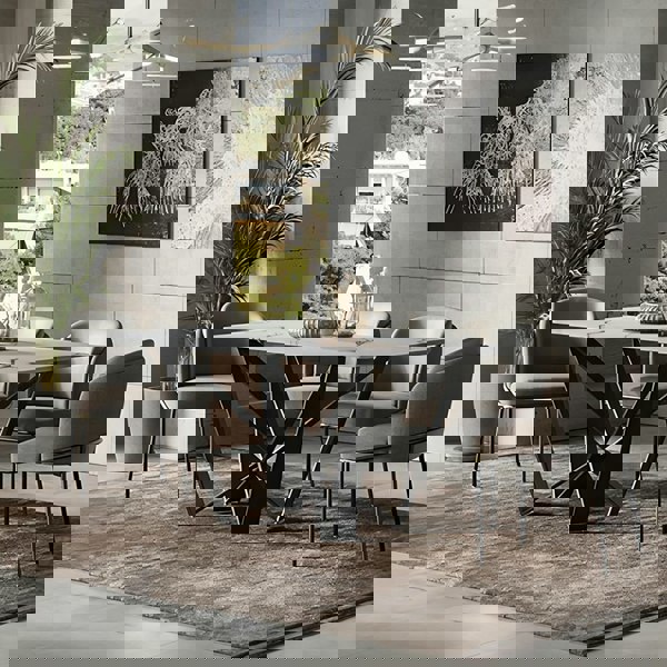 Helix Dining Table Set, Sintered Stone - dining table and 6 chairs