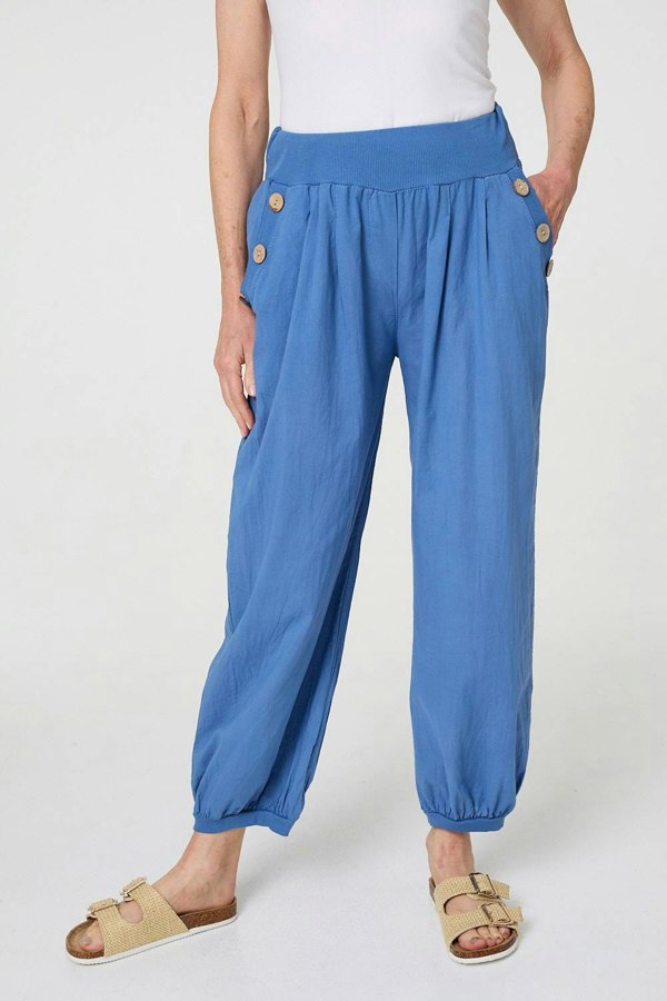 Blue | Elasticated High Waist Loose Trousers
