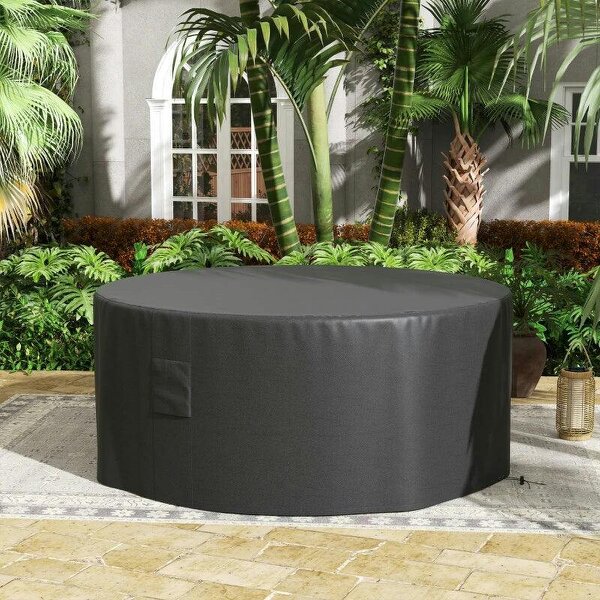 Garden Patio Large Furniture Set Round Cover 600D Oxford Waterproof, Ф193 x 80H cm, Black - Black