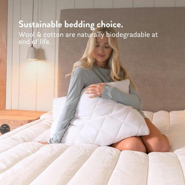 Sustainable bedding choice. Biodegradable at end of life. Natural 100% British Wool Mattress Topper thick handmade in the UK 100% cotton OEKO TEX Standard 100