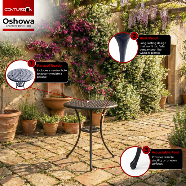 Centurion Supports OSHOWA Black Garden and Patio Cast Aluminium Bistro Table