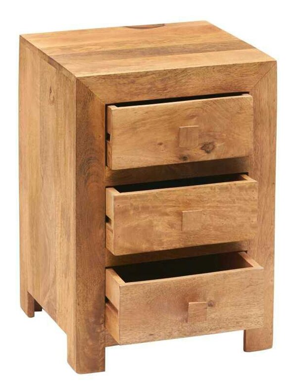 Wyld Haus Manila Light Mango Wood Modern 3 Drawer Bedside Table