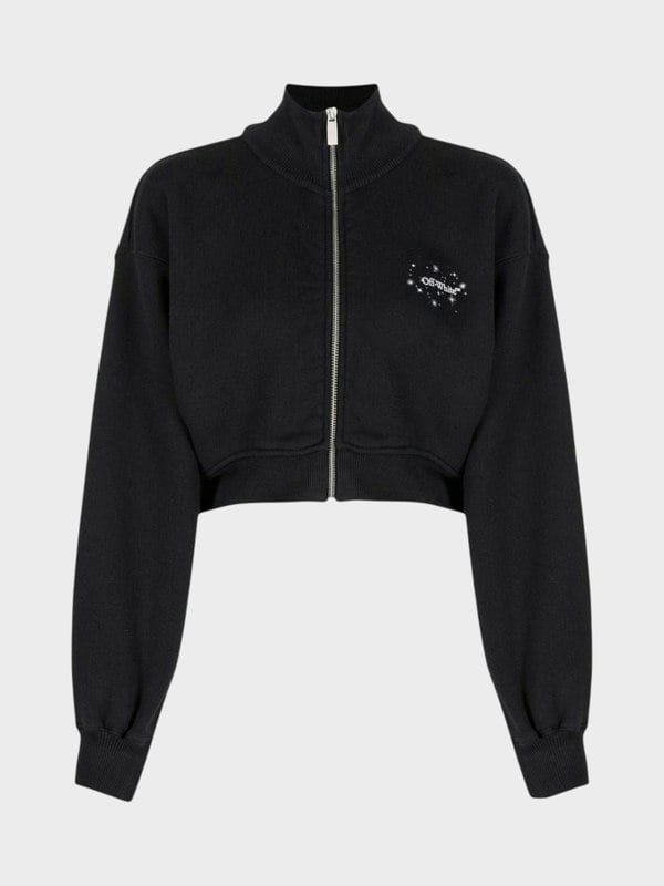 Off-White Bling Stars Arrow Cropped Zip Up Black