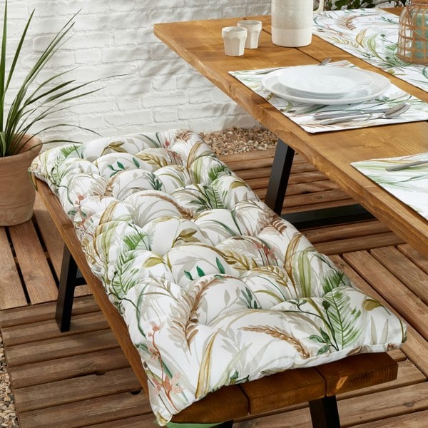 RHS Ornamental Grasses Shower Proof Outdoor Cotton 3 Seater Bench Cushion