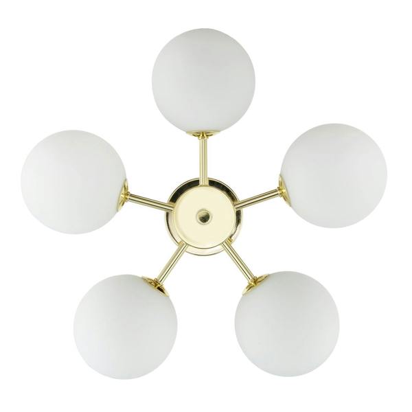 Chic Polished Gold 5-Arm Ceiling Light with White Globe Glass Shades Image 5