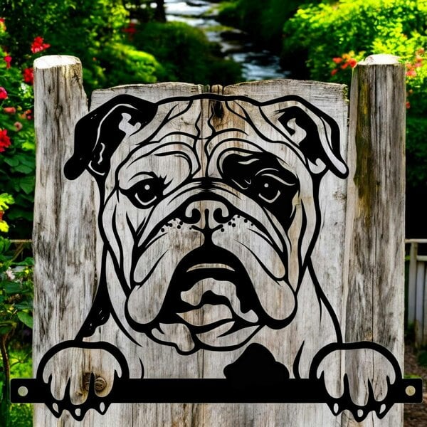 EDH Door Hardware Metal Bulldog Peeking Dog Silhouette – 25.5cm x 32cm | Durable Outdoor & Indoor Wall Art for Garden, Fence, or Home Décor