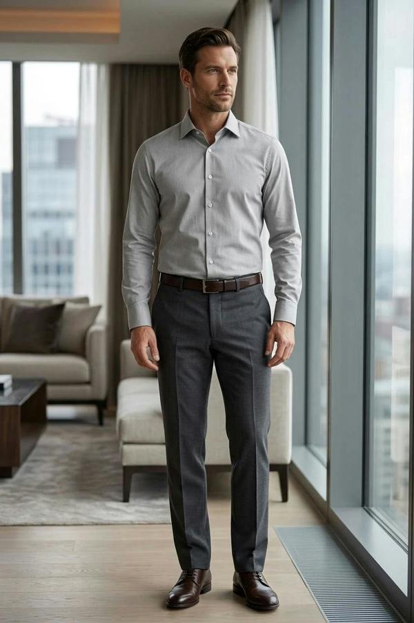 Men's Long Sleeve Button-Down Dress Shirt - Grey - TruClothing.com - 18