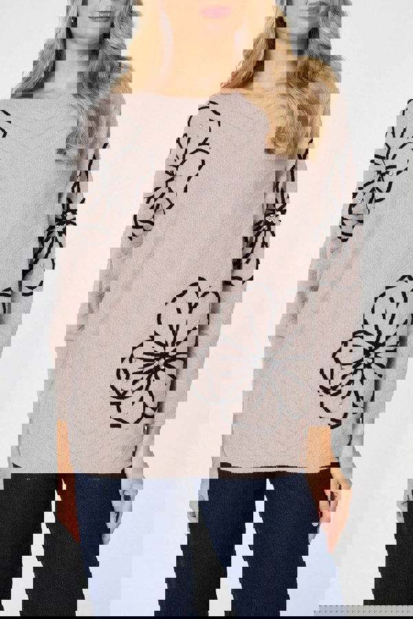 Beige | Floral Sparkle Batwing Sleeve Jumper
