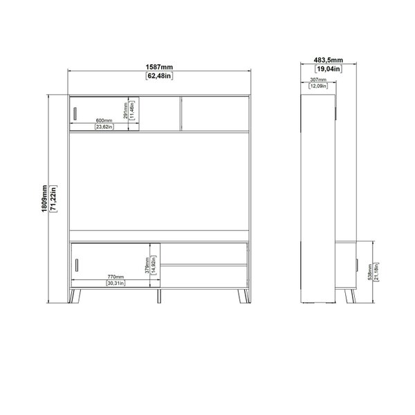 Wyld Haus Hobro White and Natural Oak Wood TV Unit 2 Sliding Doors