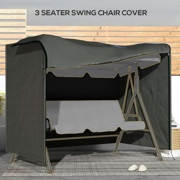 Dark grey three-seater swing chair cover with open front and inner seat view