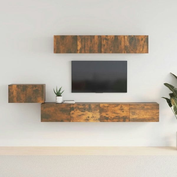 Berkfield 5 Piece TV Cabinet Set Smoked Oak Engineered Wood